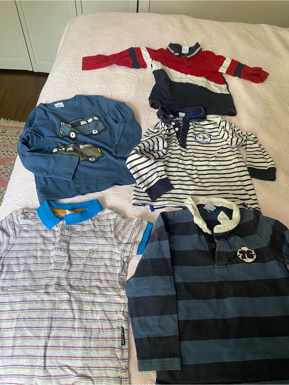 Polarn O. Pyret Red, White & Navy Striped Rugby Top